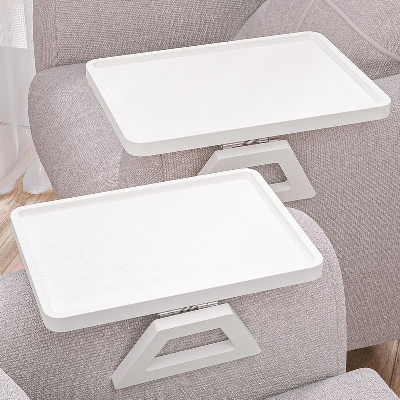 Danfoxer 2 Pack Couch Arm Tray,Bamboo Folding Sofa Tray,Sofa Armrest Trays Clip-On Couch Desk for Drinks,Snacks,Phone,Remote Control（White） - Image 1
